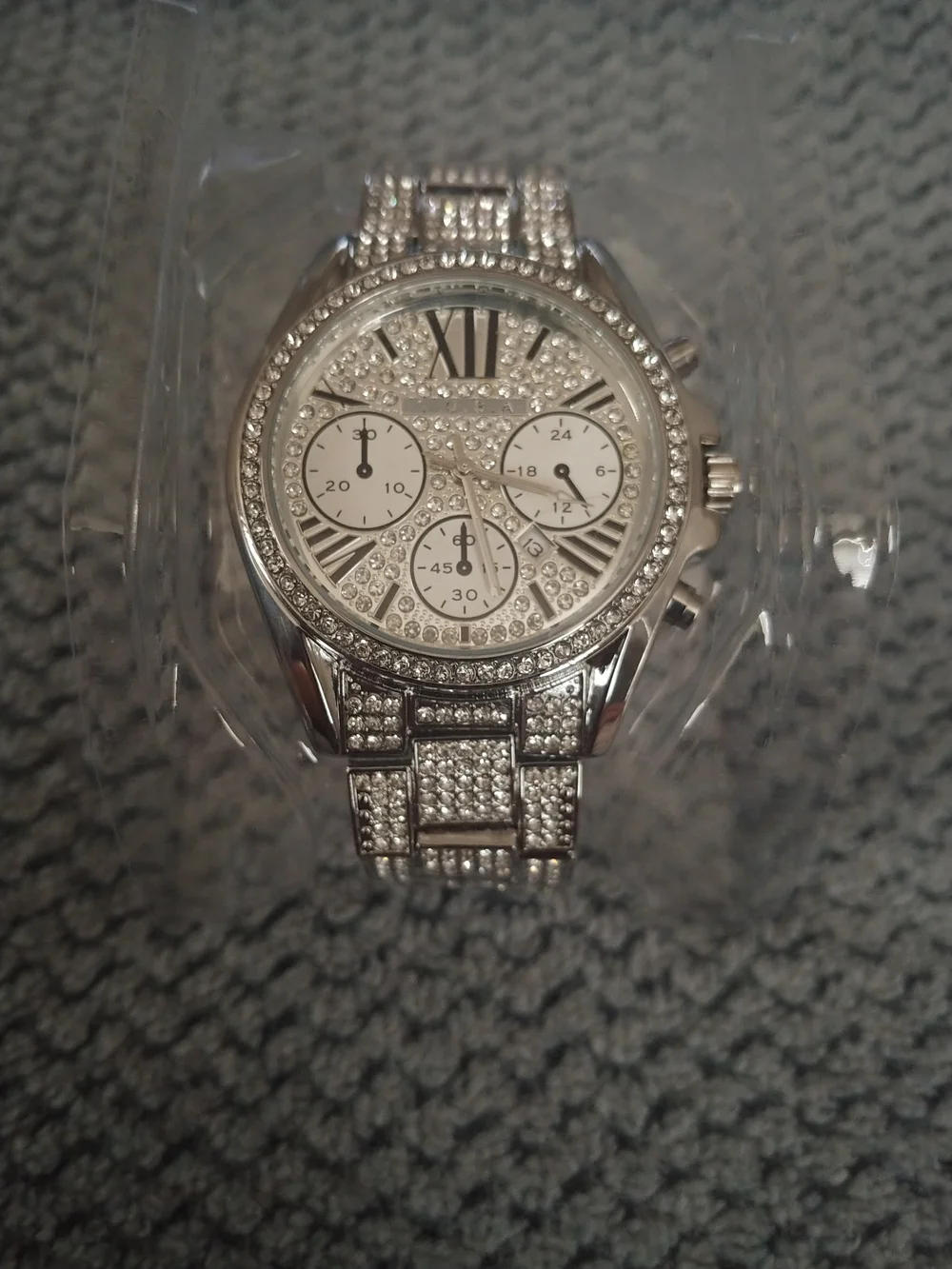 Silver Crystal Accent Men's Watch - Pavé Bracelet